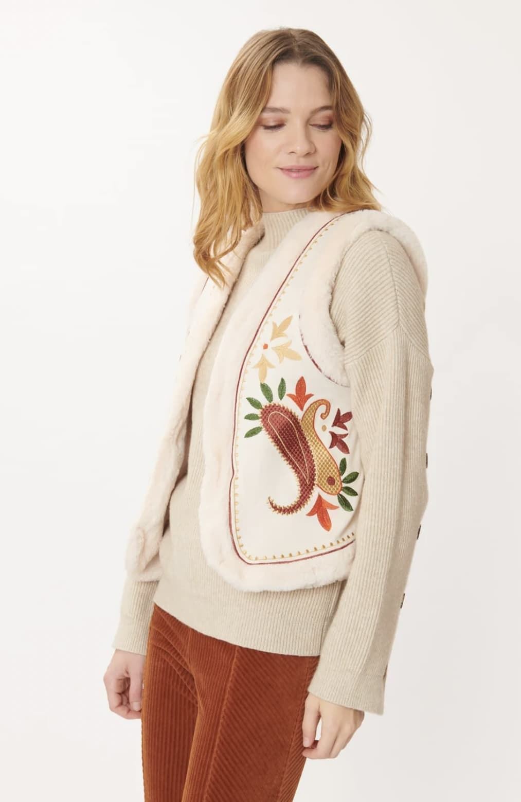 Chaleco Derhy Chantal boho crudo - Imagen 3
