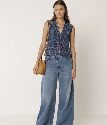 Chaleco Indi & Cold MC110 engomado con lazada azul índigo - Imagen 1