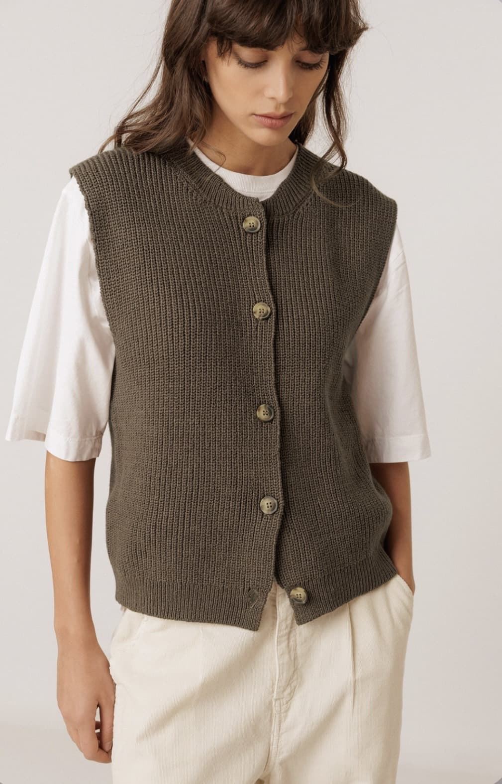 CHALECO Indi & Cold  RD526 Canalé con merino Kakhi - Imagen 1