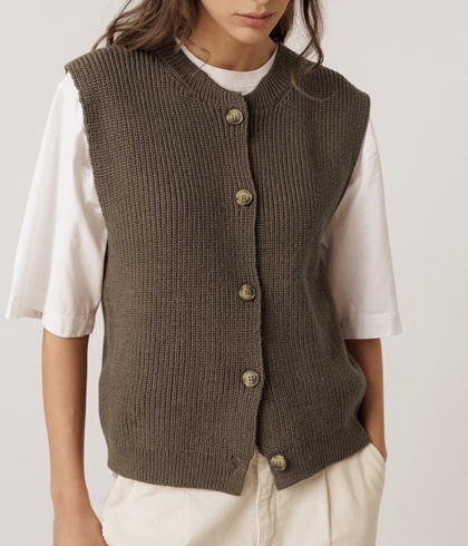 CHALECO Indi & Cold  RD526 Canalé con merino Kakhi - Imagen 1