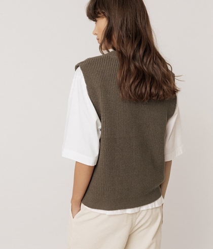 CHALECO Indi & Cold RD526 Canalé con merino Kakhi - Imagen 2