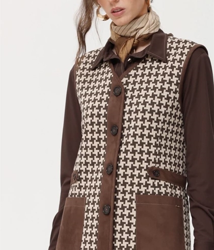 Chaleco Moglio 1138 Jacquard Punto Bicolor beige y marrón chocolate - Imagen 1