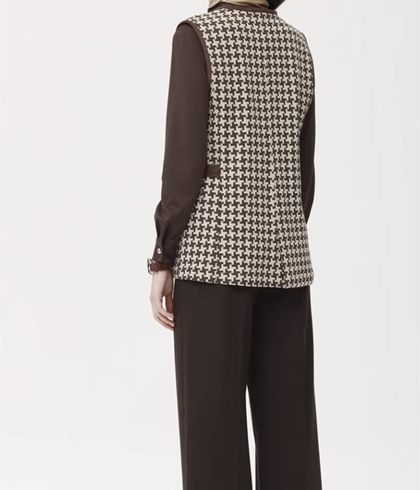 Chaleco Moglio 1138 Jacquard Punto Bicolor beige y marrón chocolate - Imagen 2