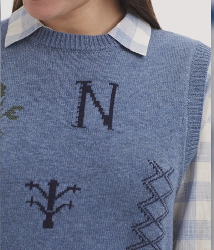 Chaleco nice things Chaleco motivos Cross Stitch azul - Imagen 1