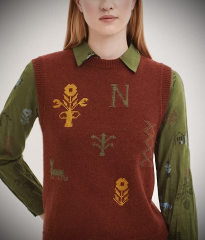 Chaleco  nice things Chaleco motivos Cross Stitch marrón teja - Imagen 2