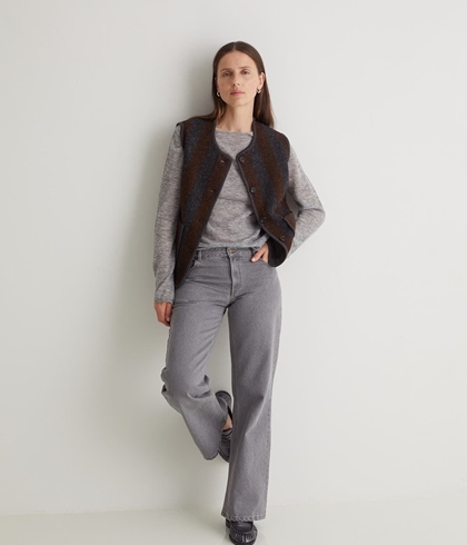 chaleco Yerse 43861 bolsillos mezcla lana rayas oxido gris - Imagen 1