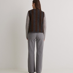 chaleco Yerse 43861 bolsillos mezcla lana rayas oxido gris - Imagen 2