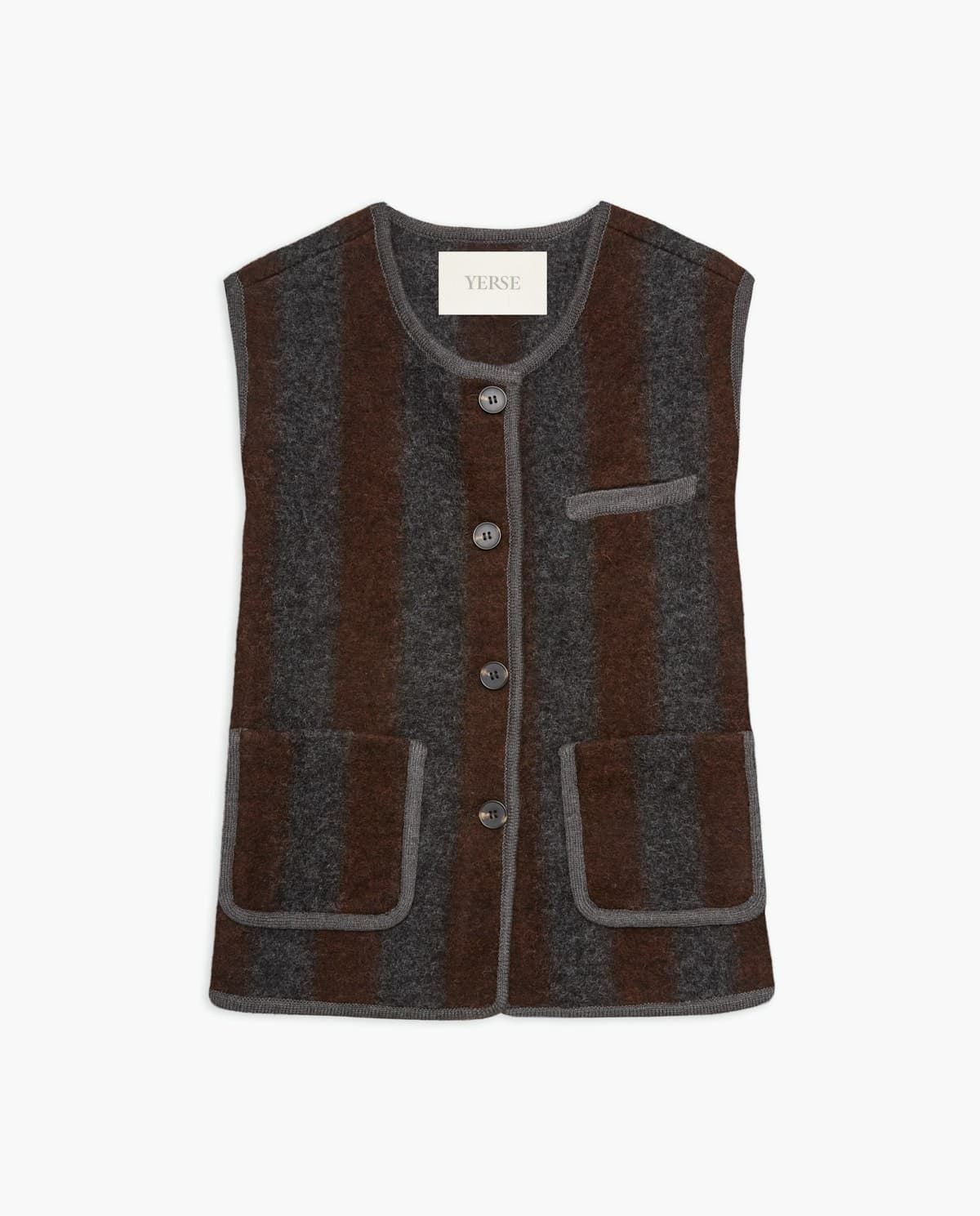 chaleco Yerse 43861 bolsillos mezcla lana rayas oxido gris - Imagen 3