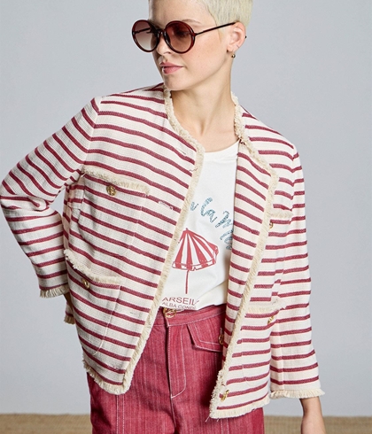 Chaqueta Alba Conde 2100-412-41 cruda con rayas granates - Imagen 2