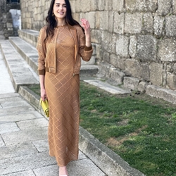 Chaqueta ARGGIDO 49504 punto crochet camel - Imagen 1