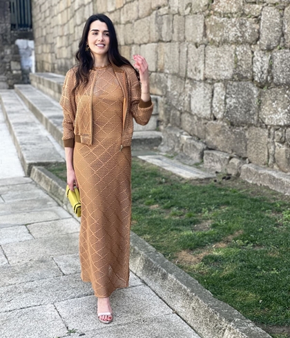 Chaqueta ARGGIDO 49504 punto crochet camel - Imagen 1