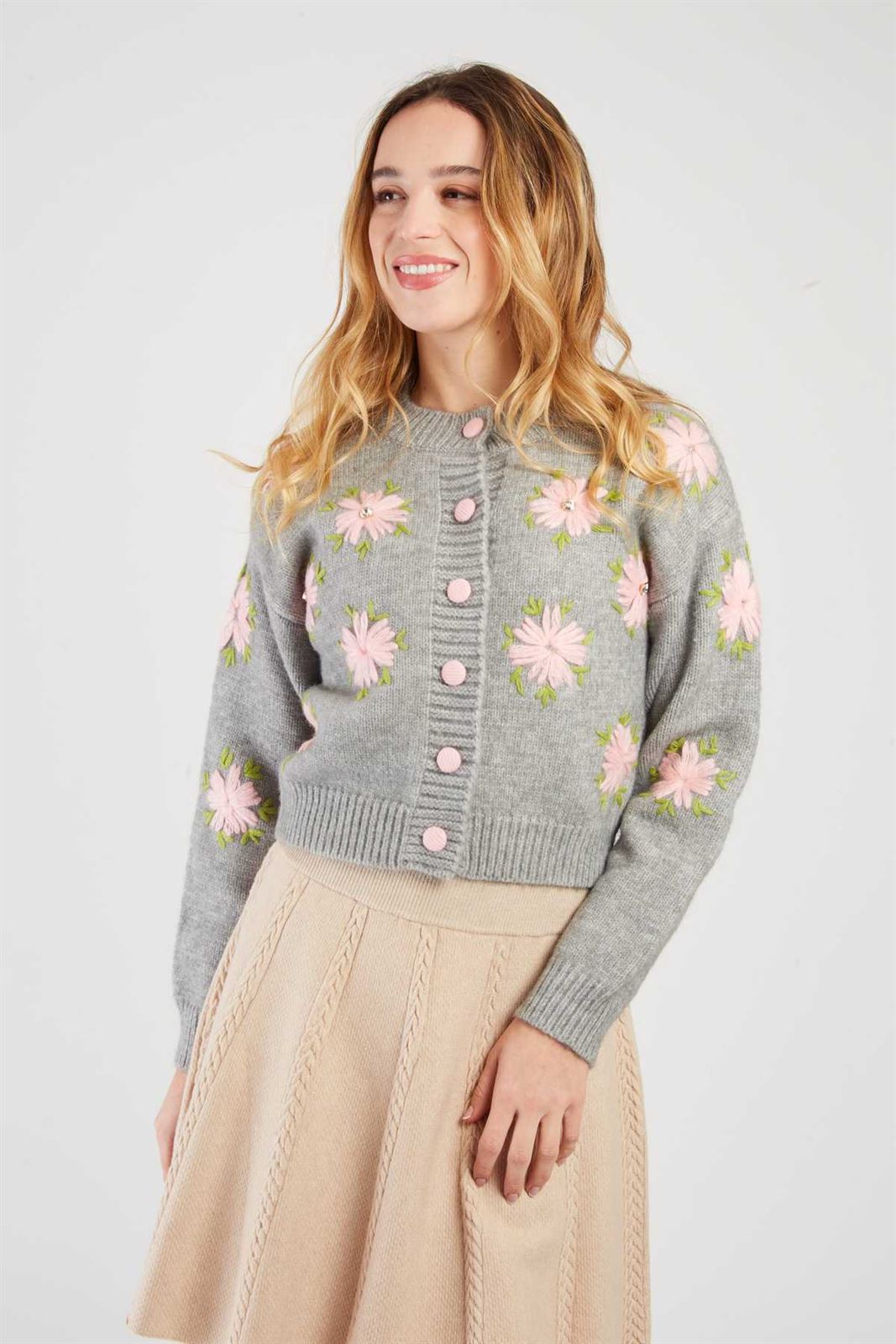 Chaqueta Derhy BALLADE GILET punto  bordada gris - Imagen 3