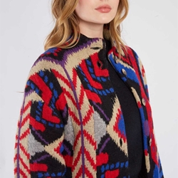 Chaqueta Derhy BAROQUE larga estampado tonos rojos y azules - Imagen 2