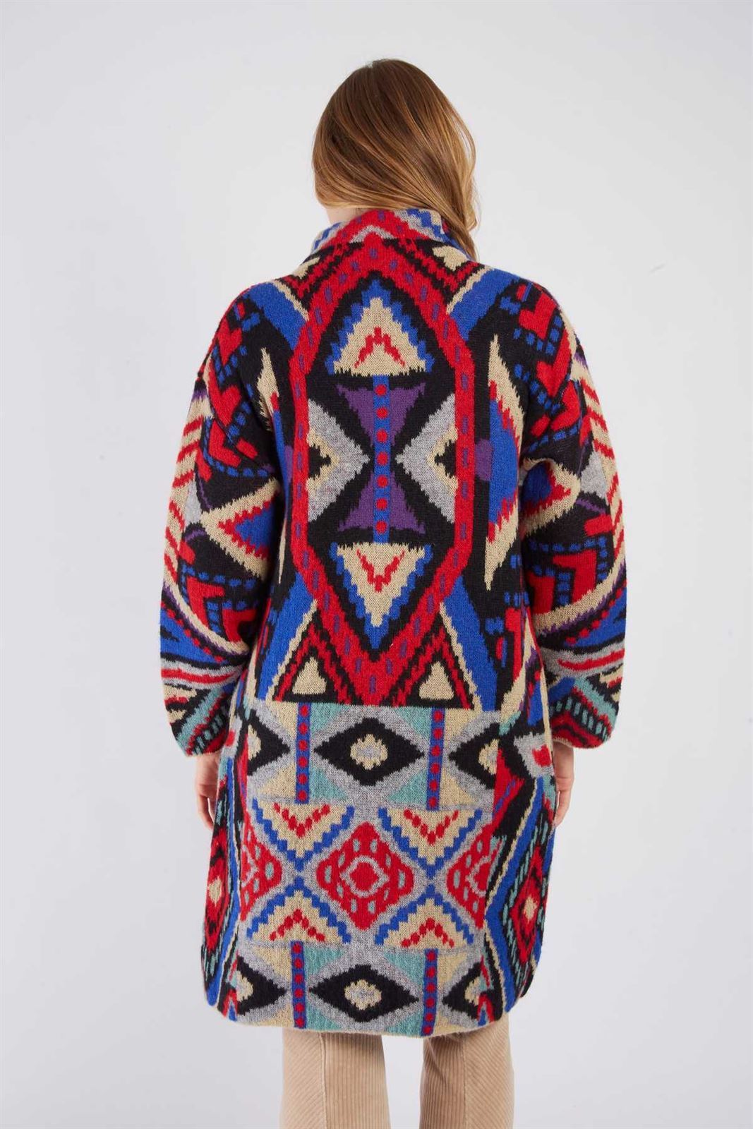 Chaqueta Derhy BAROQUE larga estampado tonos rojos y azules - Imagen 3