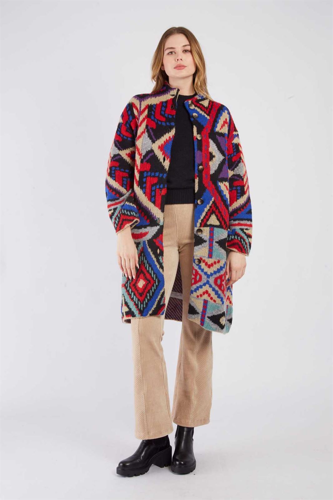 Chaqueta Derhy BAROQUE larga estampado tonos rojos y azules - Imagen 4