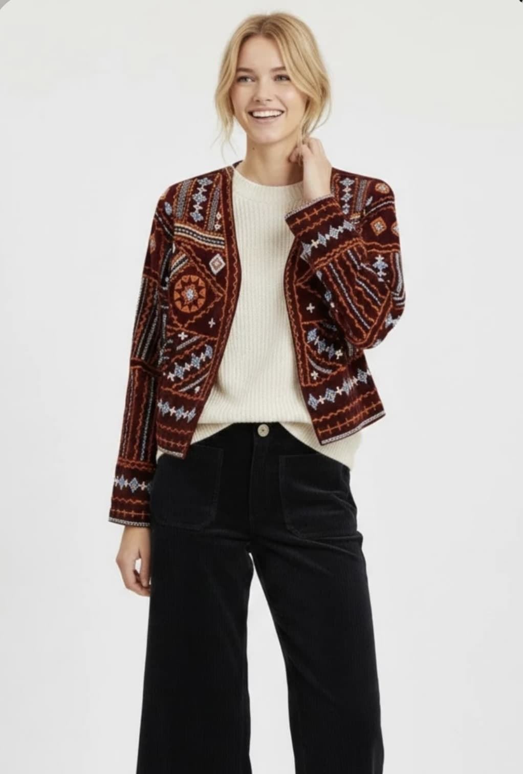 CHAQUETA Derhy GERONA bordada terciopelo negra - Imagen 1