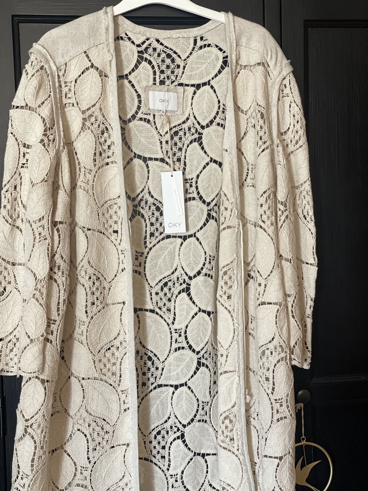 Chaqueta kimono OKY BERNIO 7 lino rústico crochet beige - Imagen 2