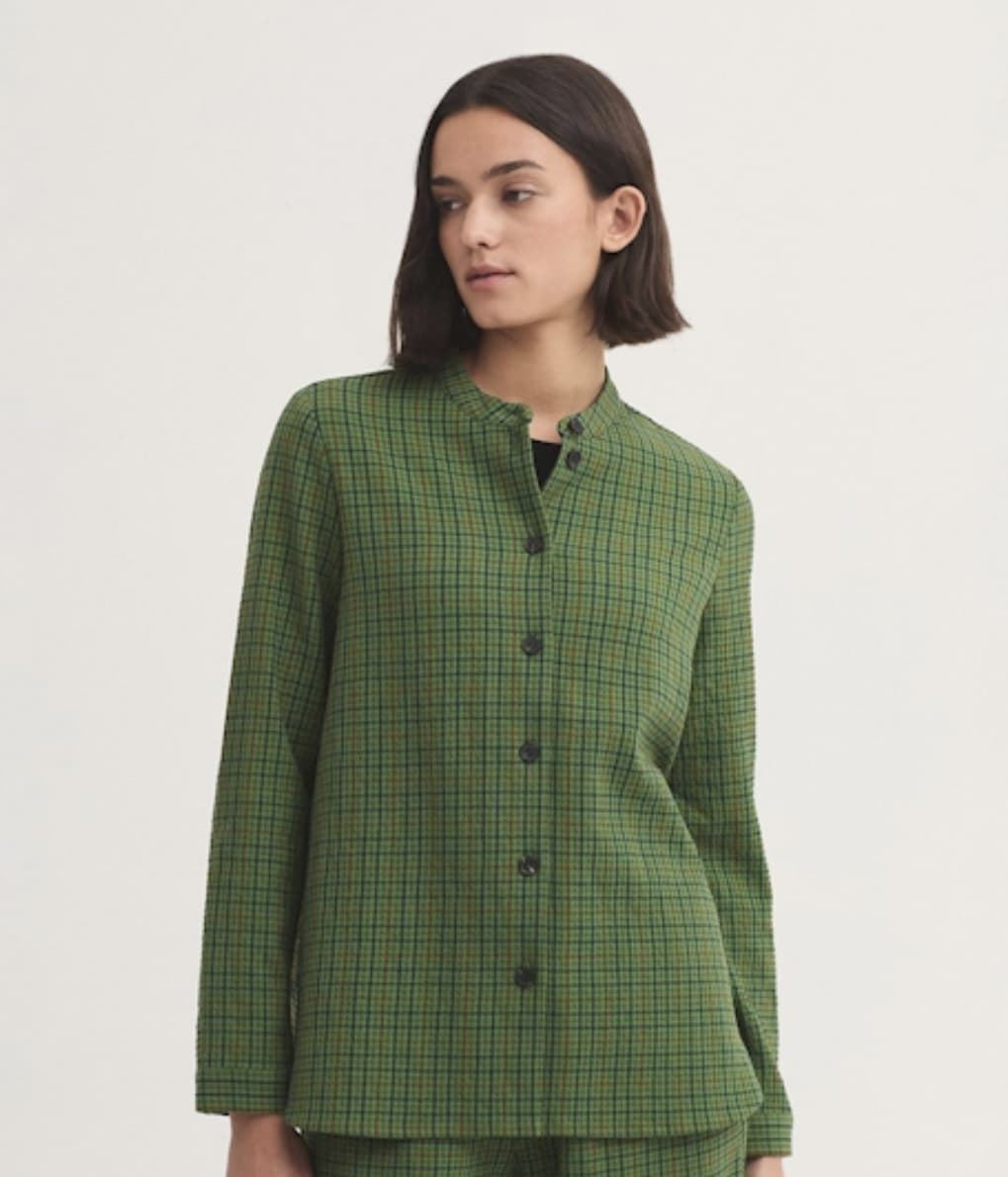 Chaqueta nice things 012 sobrecamisa de cuadros efecto arrugado verde - Imagen 3