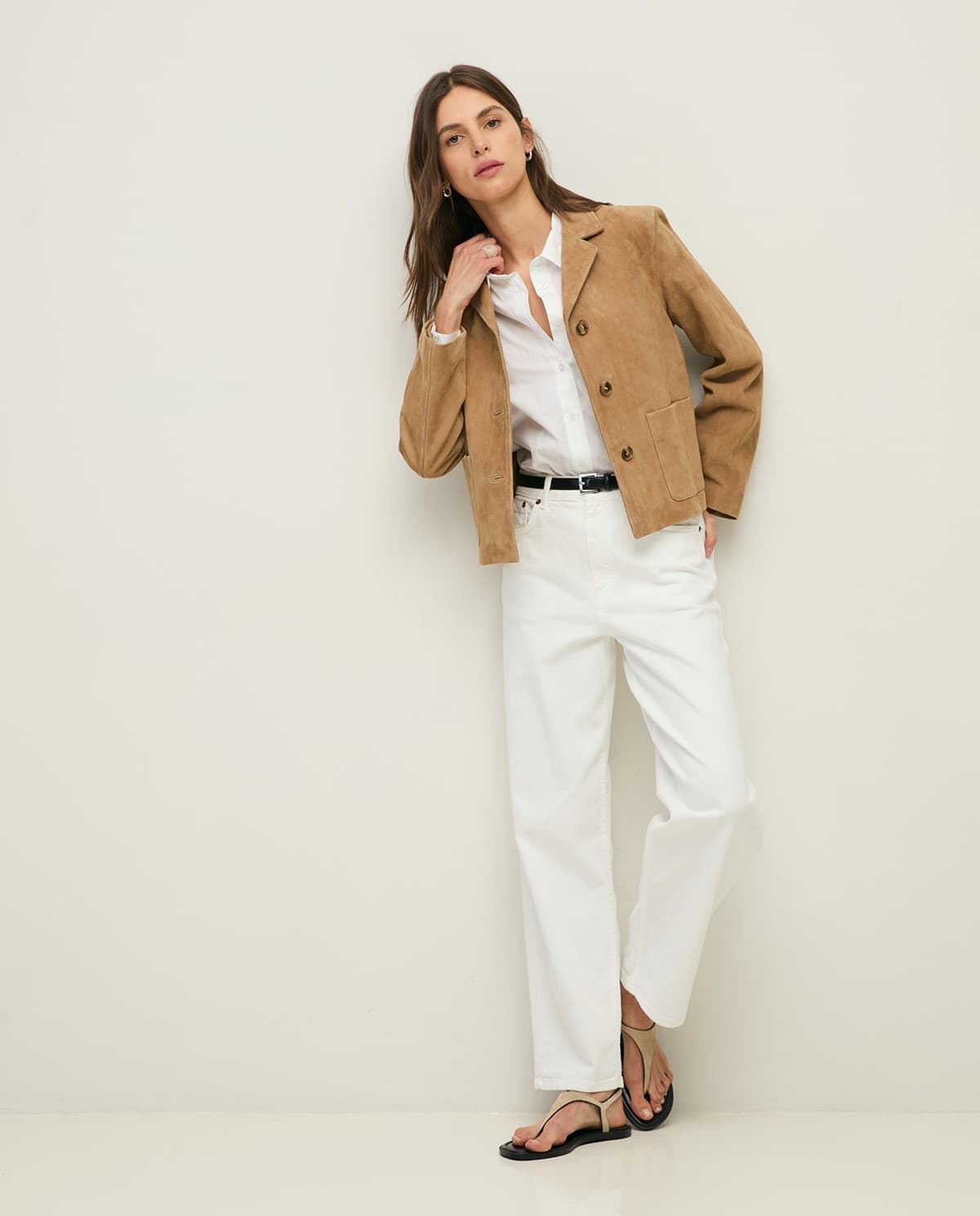 Chaqueta Yerse 4481 de ante cuello solapa arena - Imagen 2