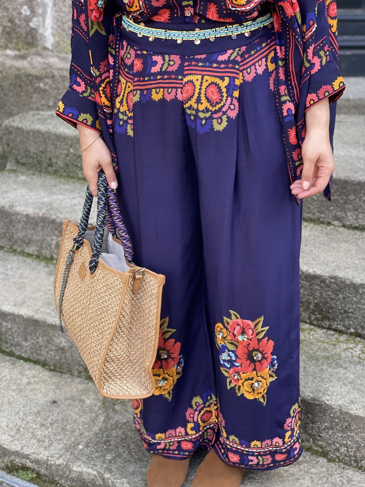 Conjunto Derhy  HOLY de pantalón y kimono azul marino - Imagen 4