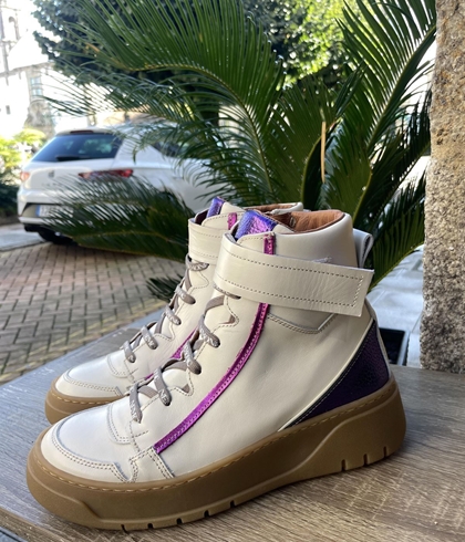 Deportiva Botín Nemonic blanca con lila 2347 - Imagen 1