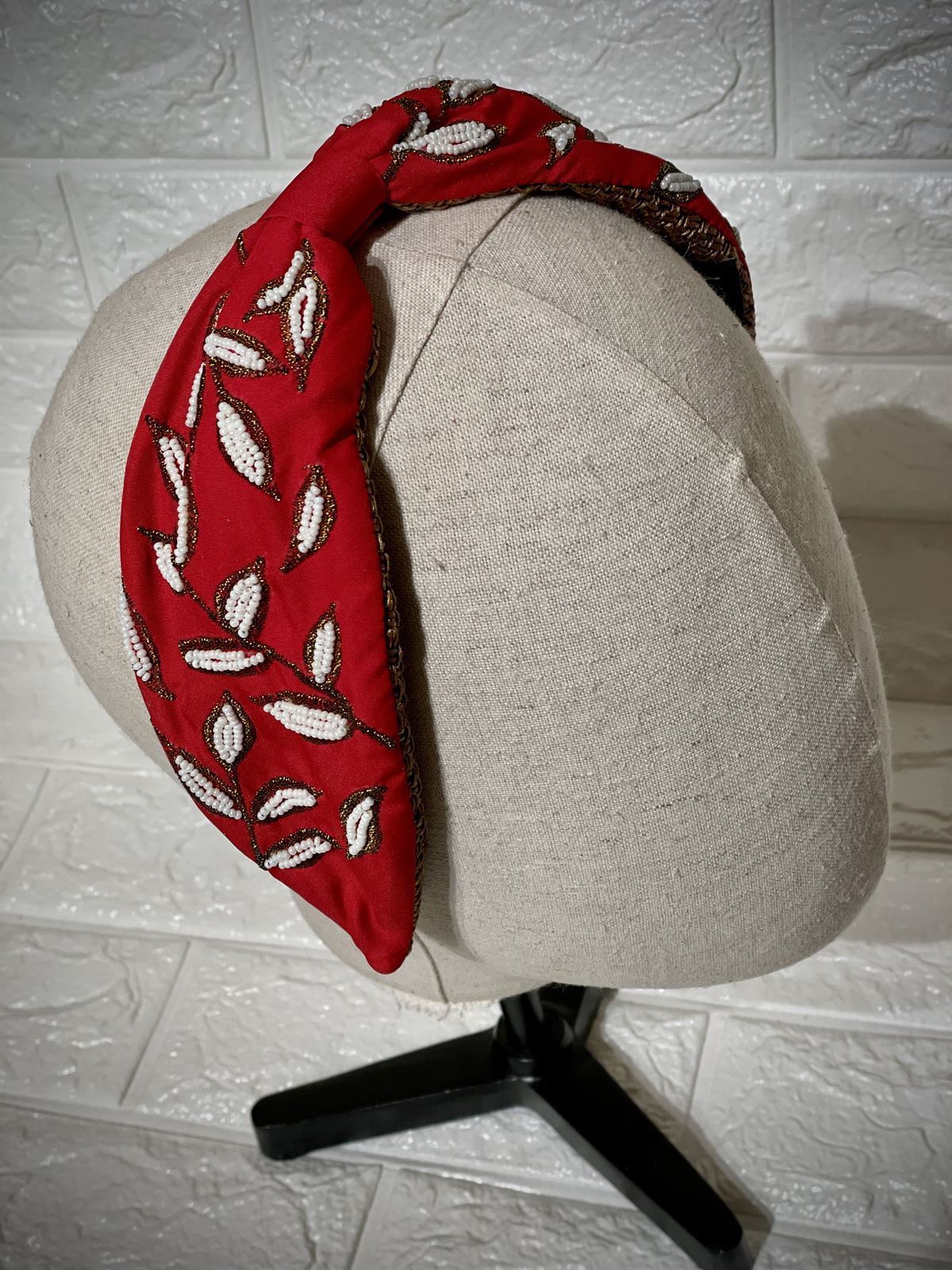 Diadema turbante mujer Alibey roja bordada - Imagen 2