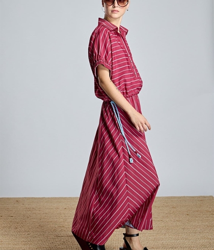 Falda Alba Conde 2201-601-41 larga de rayas granate. - Imagen 2