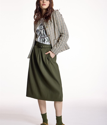 FALDA Alba Conde 5206 MIDI DETALLE PLIEGES VERDE - Imagen 1