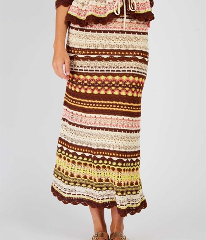 Falda Derhy ADRINA crochet marrones. - Imagen 1