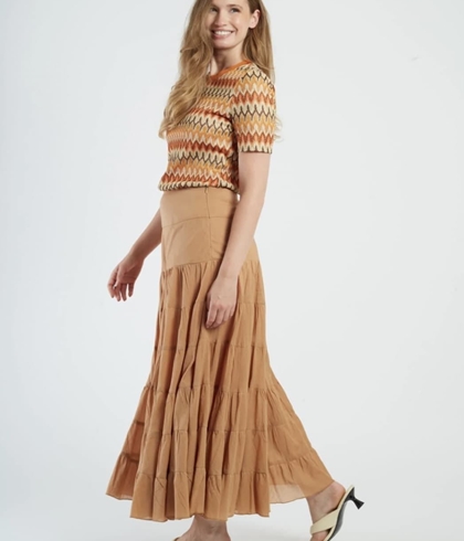 Falda Derhy DAHLIA larga algodón lisa beige camel - Imagen 1