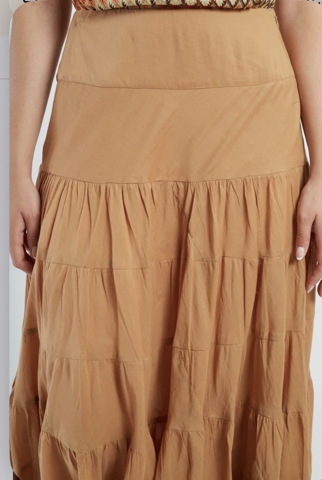 Falda Derhy DAHLIA larga algodón lisa beige camel - Imagen 2