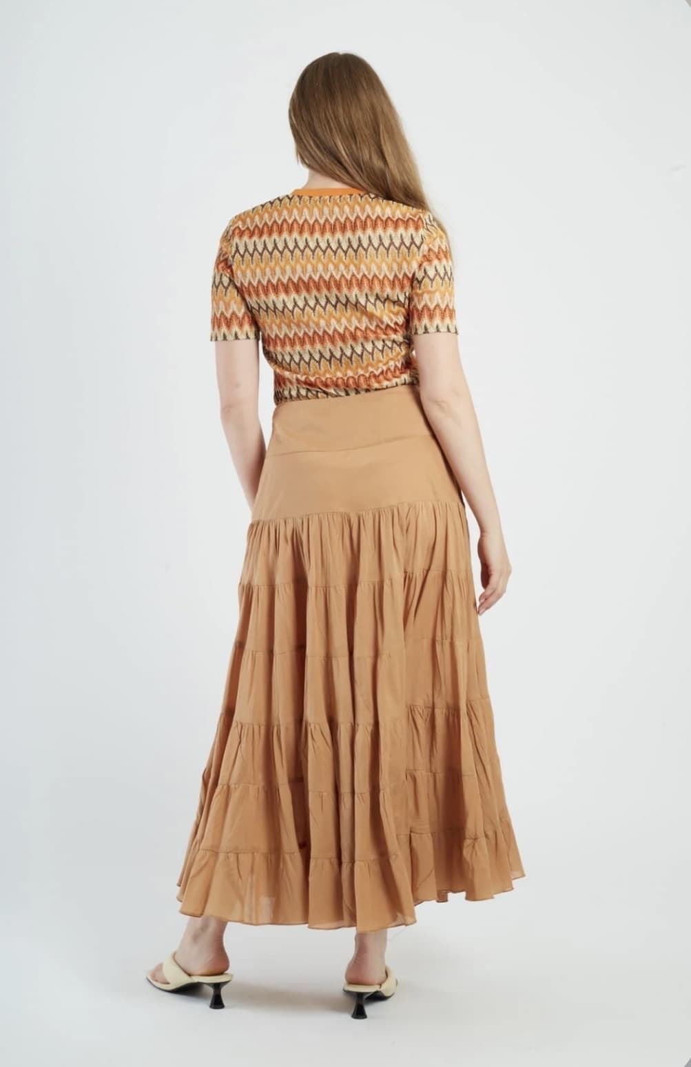 Falda Derhy DAHLIA larga algodón lisa beige camel - Imagen 3