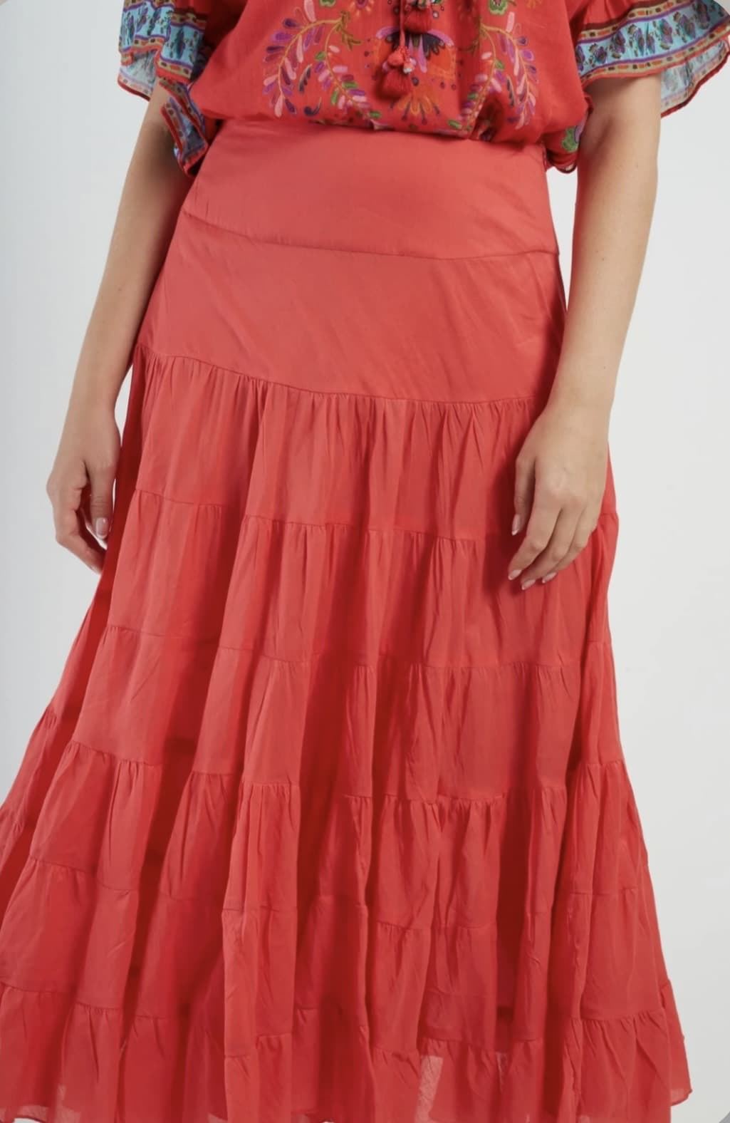 Falda Derhy DAHLIA Larga algodón liso rojo coral - Imagen 1