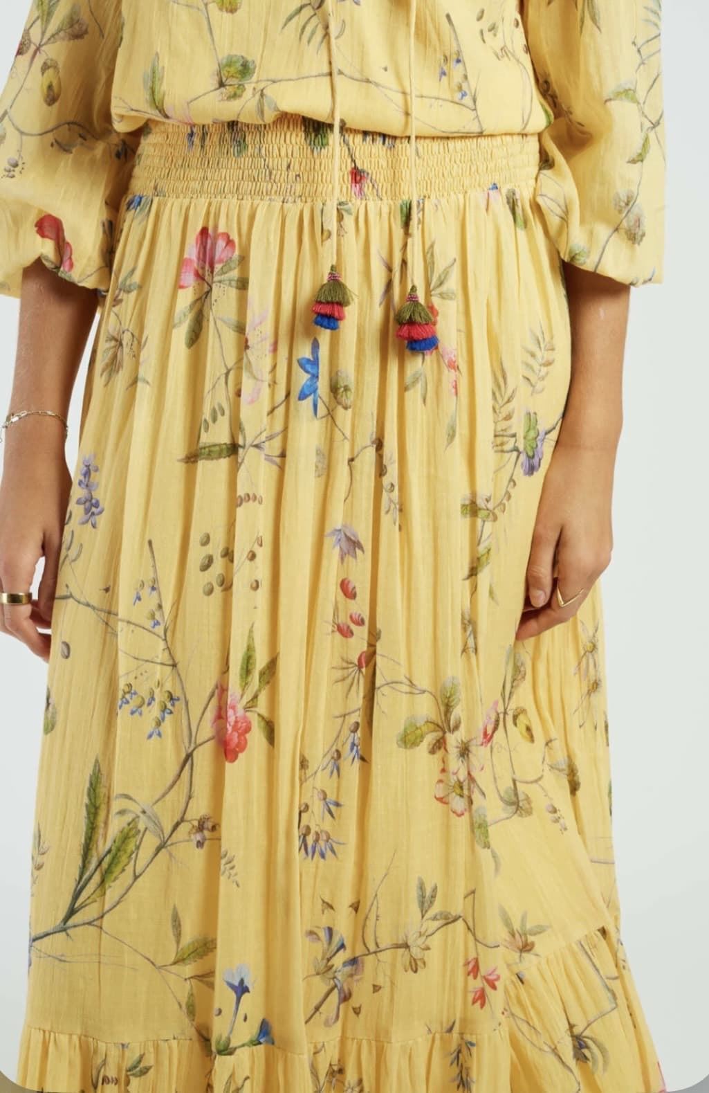 Falda Derhy DIVANA larga algodón estampada amarilla mostaza - Imagen 3