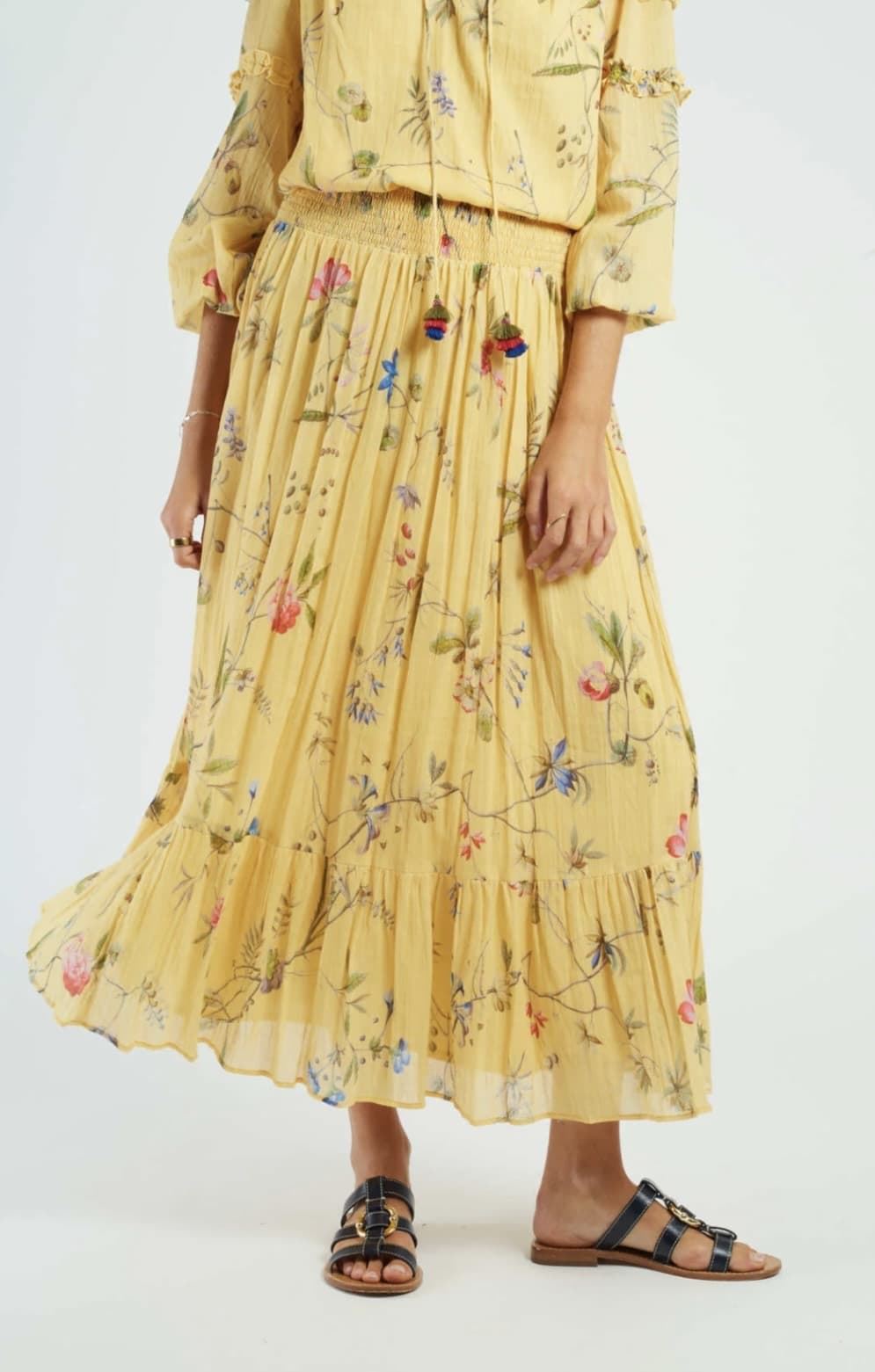 Falda Derhy DIVANA larga algodón estampada amarilla mostaza - Imagen 4