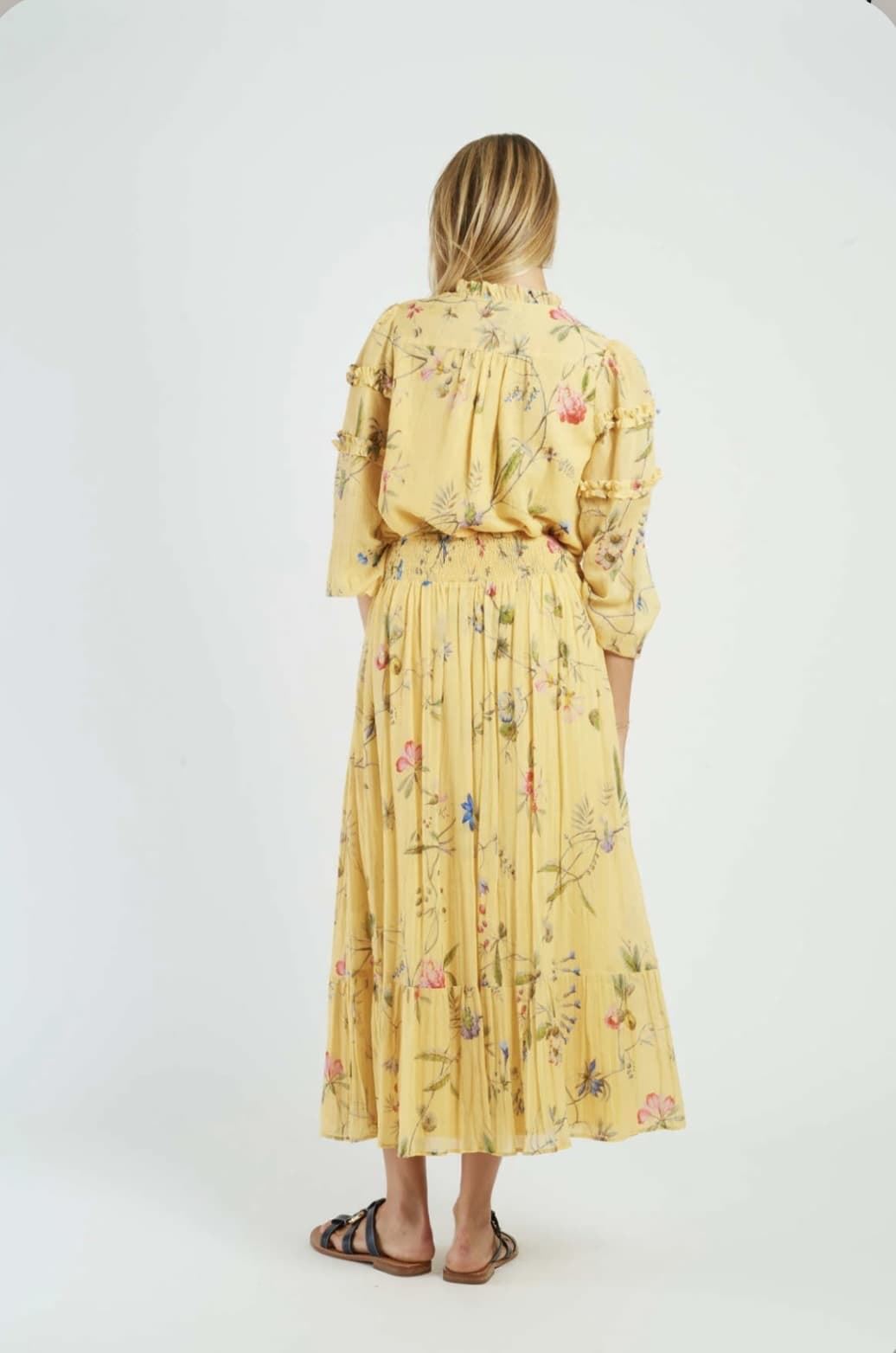 Falda Derhy DIVANA larga algodón estampada amarilla mostaza - Imagen 5