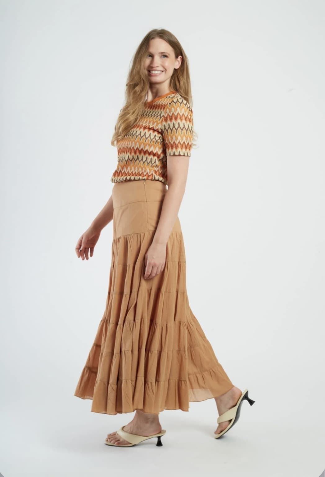 Falda Derhy LARGA DE ALGODÓN LISO DAHLIA beige camel - Imagen 1