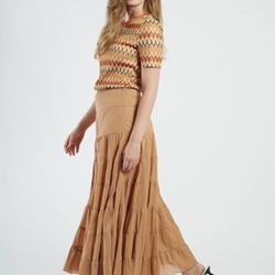 Falda Derhy LARGA DE ALGODÓN LISO DAHLIA beige camel - Imagen 1