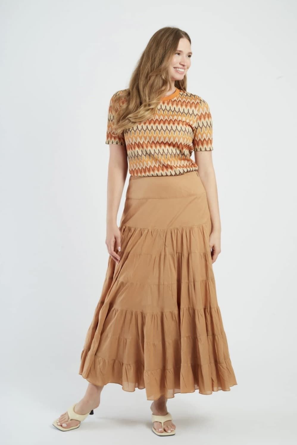 Falda Derhy LARGA DE ALGODÓN LISO DAHLIA beige camel - Imagen 4