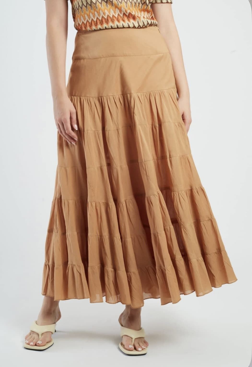 Falda Derhy LARGA DE ALGODÓN LISO DAHLIA beige camel - Imagen 5