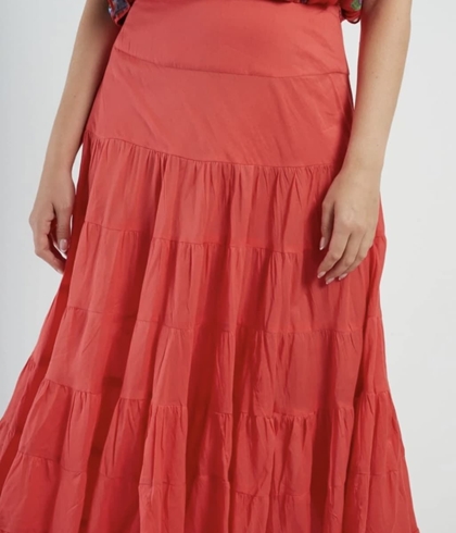 Falda Derhy LARGA DE ALGODÓN LISO DAHLIA rojo coral - Imagen 1