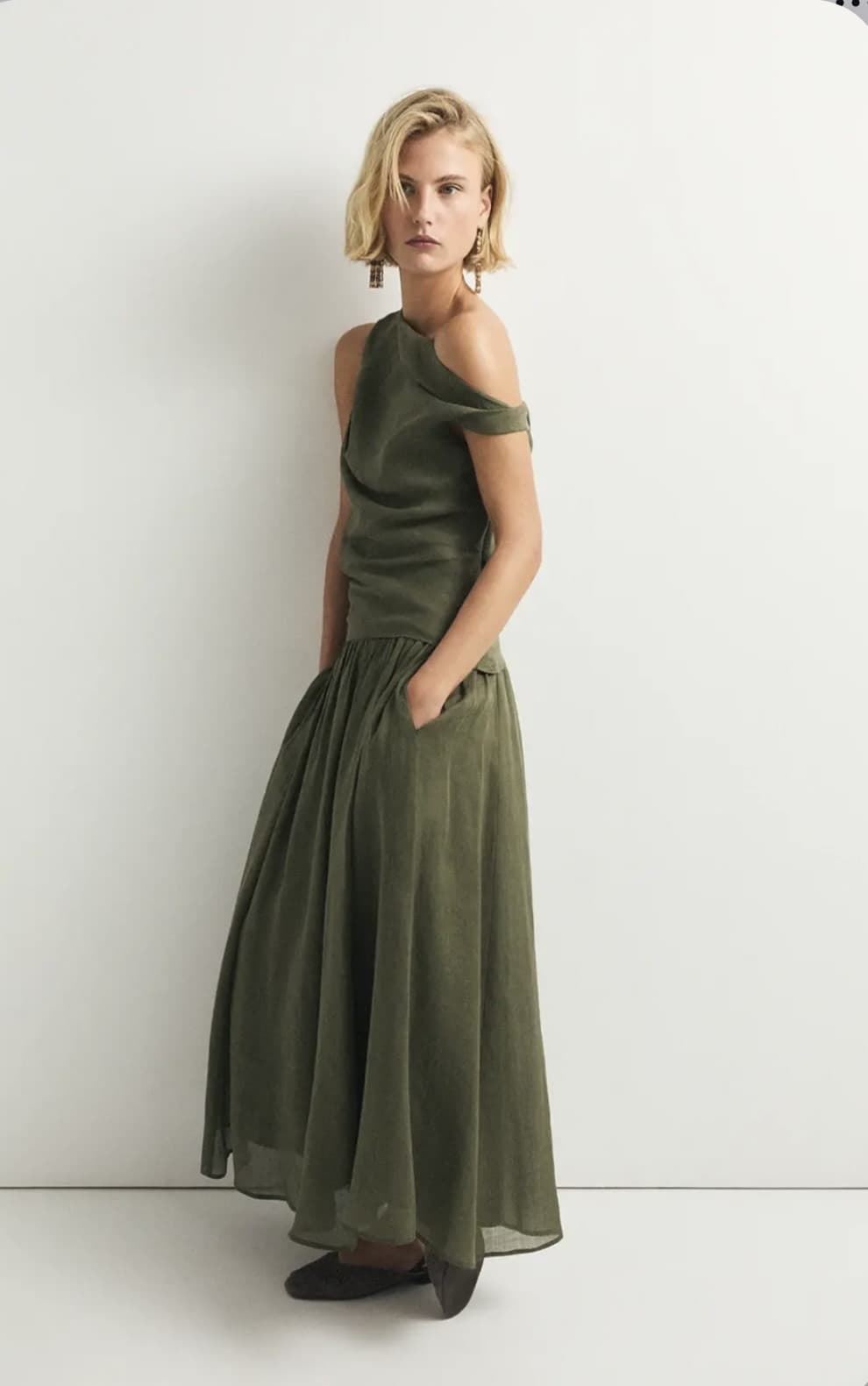 Falda ese O ese CRETA lino verde jungla - Imagen 1