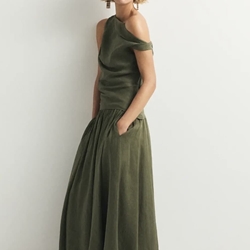 Falda ese O ese CRETA lino verde jungla - Imagen 1