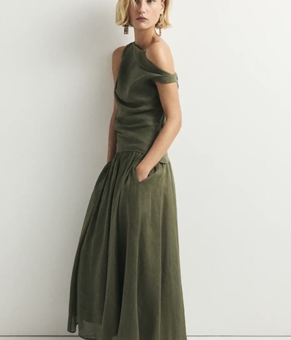 Falda ese O ese CRETA lino verde jungla - Imagen 1