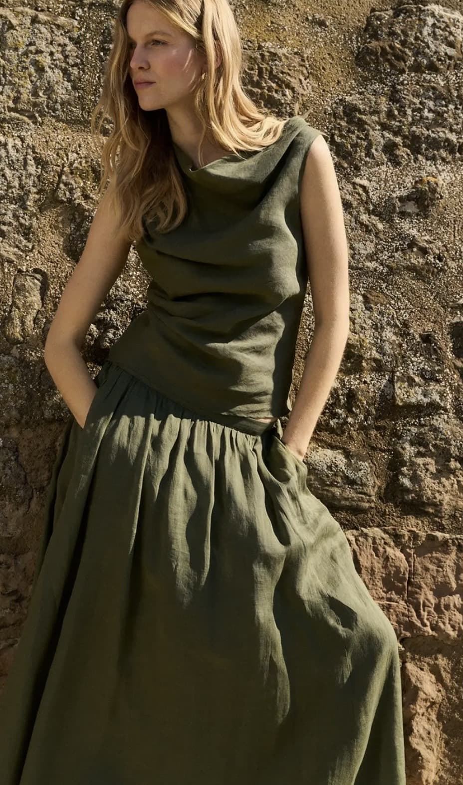 Falda ese O ese CRETA lino verde jungla - Imagen 2