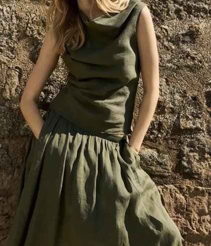 Falda ese O ese CRETA lino verde jungla - Imagen 2