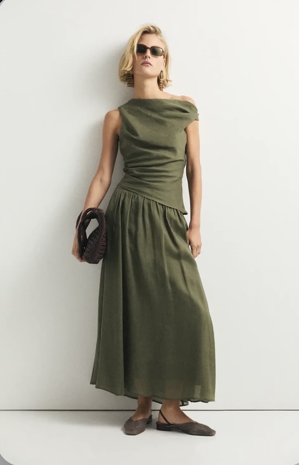 Falda ese O ese CRETA lino verde jungla - Imagen 4