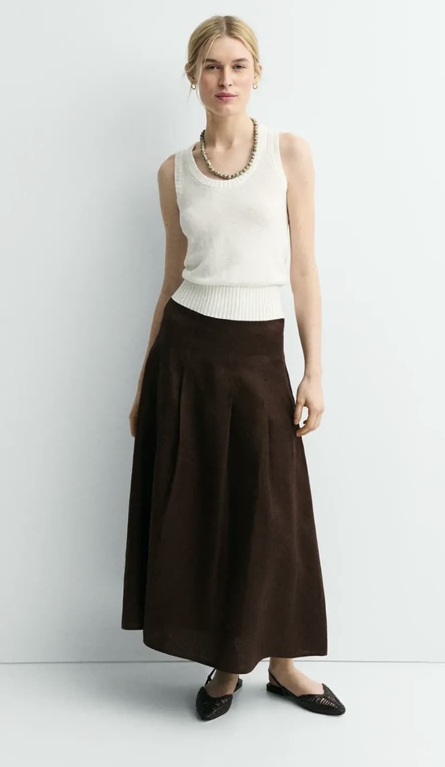 Falda ese O ese RANIA  lino marrón chocolate - Imagen 1