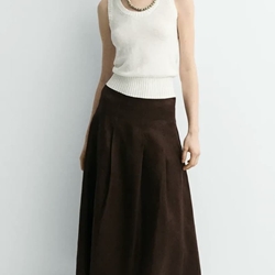 Falda ese O ese RANIA  lino marrón chocolate - Imagen 1