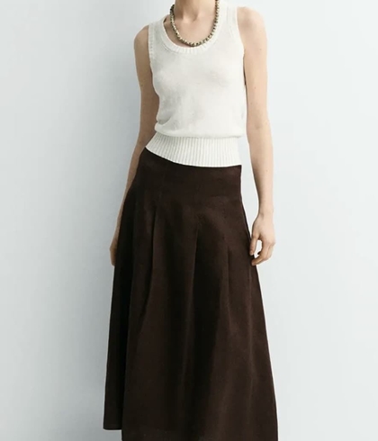 Falda ese O ese RANIA  lino marrón chocolate - Imagen 1